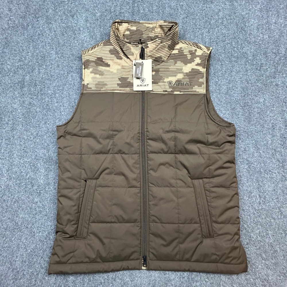 Ariat Crius Insulated Vest Mens L Brown Camo Concealed Carry Puffer Jacket